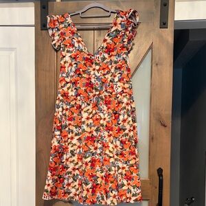 Floral V-Neck Ruffle Sleeve Mini Dress - Orange Floral Size 2X